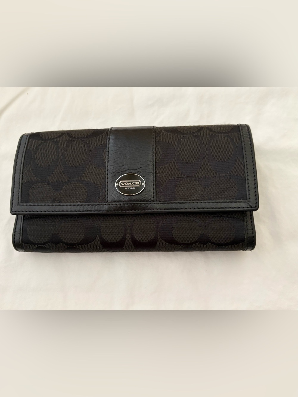 Coach Signature Black Jacquard Fabric Wallet Checkbook